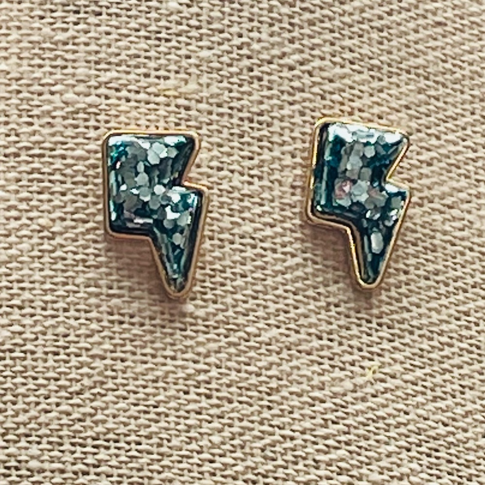 Madeline Blue Gold Lightning Bolt Earrings